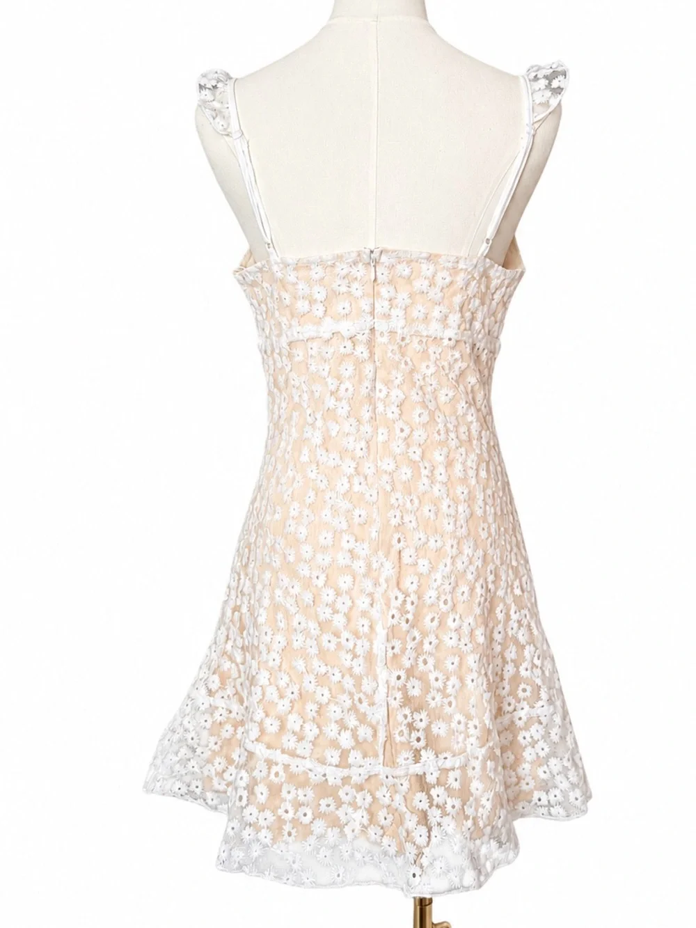 Lulu's White Daisy Lace Mini Dress Floral Embroidered Sheer Overlay Ruffe Straps - Picture 4 of 9